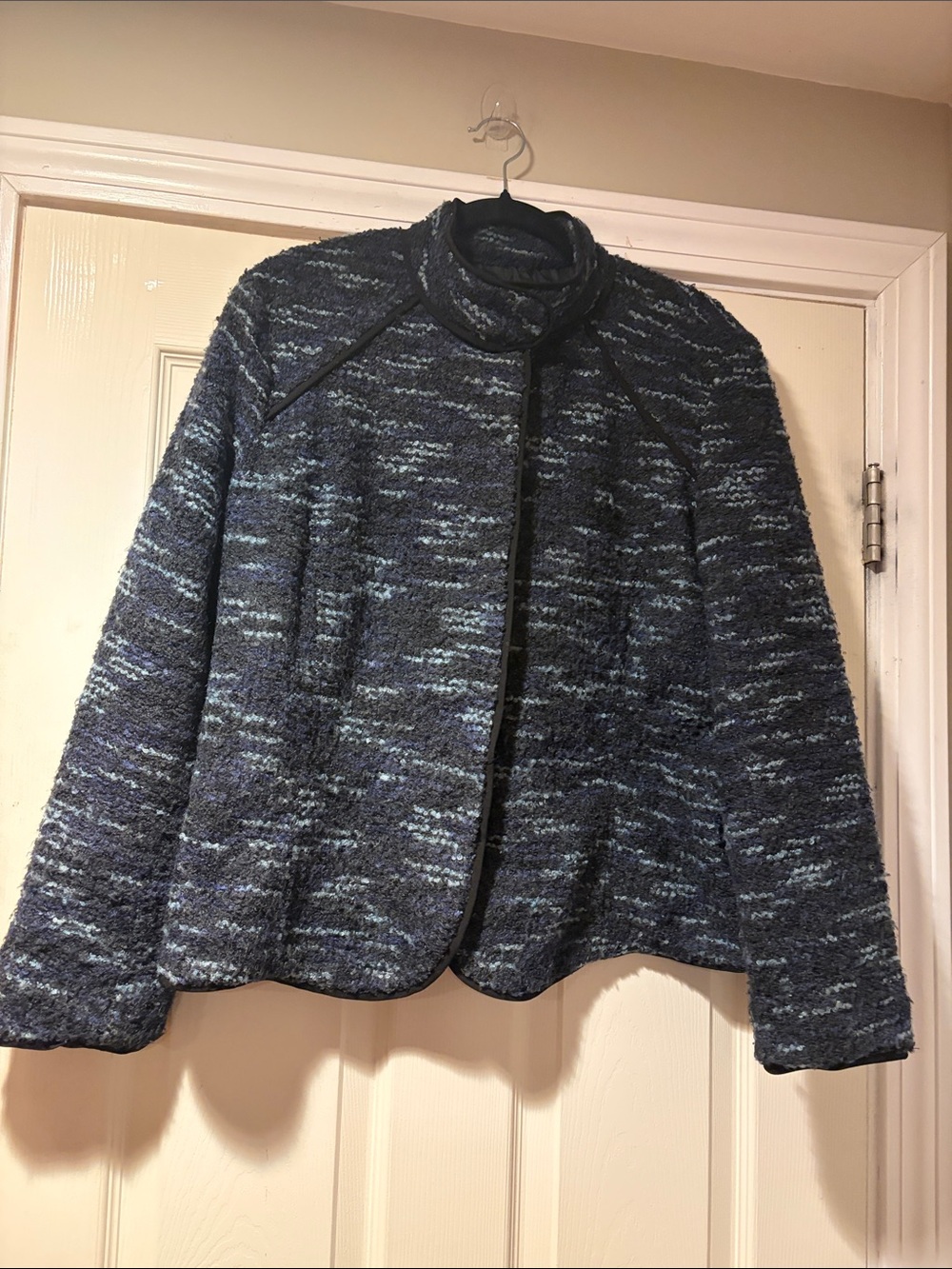 Sandro Bouclé Tweed Jacket in Navy Blue XL